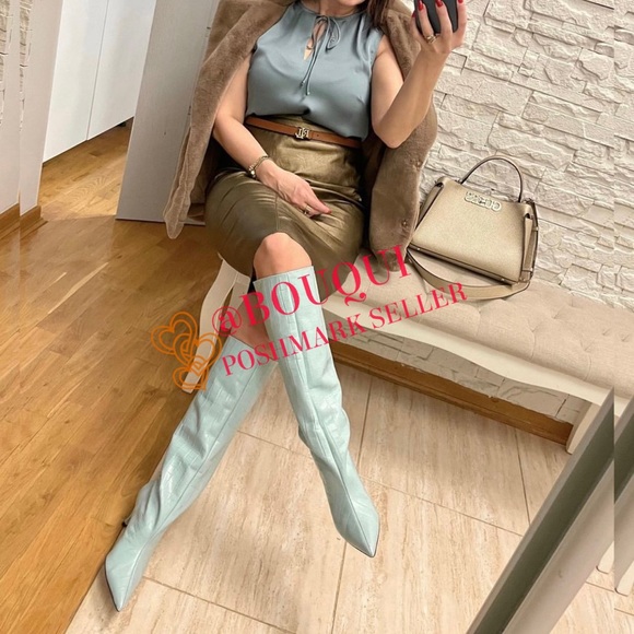 BLOGGERS FAV ZARA ANIMAL PRINT KNEE HIGH LEATHER HEELED BOOTS - Picture 7 of 13